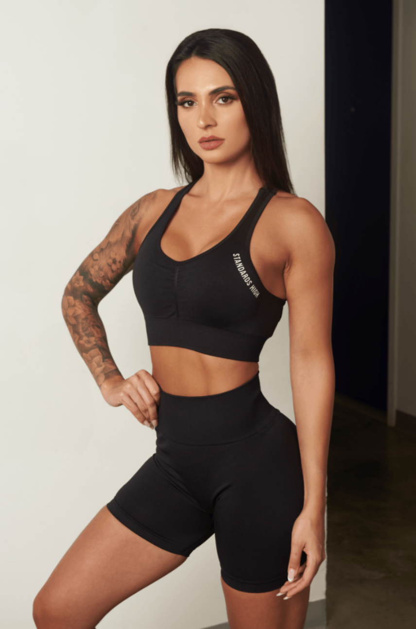 Keep your Standards High & Squats Low & stand the f*ck out out in the weight room in our Black Standards High Seamless Scrunch Sports Bra