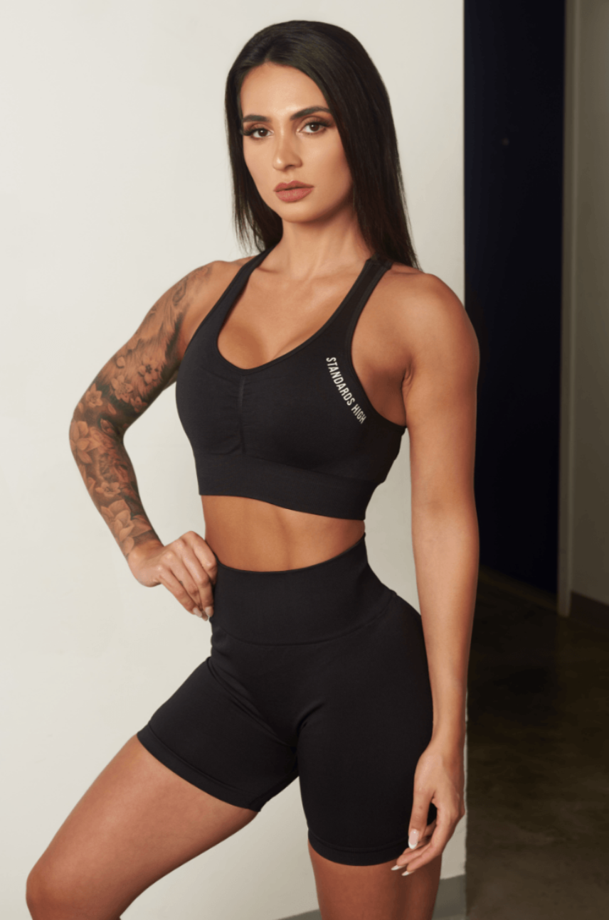 Keep your Standards High & Squats Low & stand the f*ck out out in the weight room in our Black Squats Low Seamless Scrunch Shorts