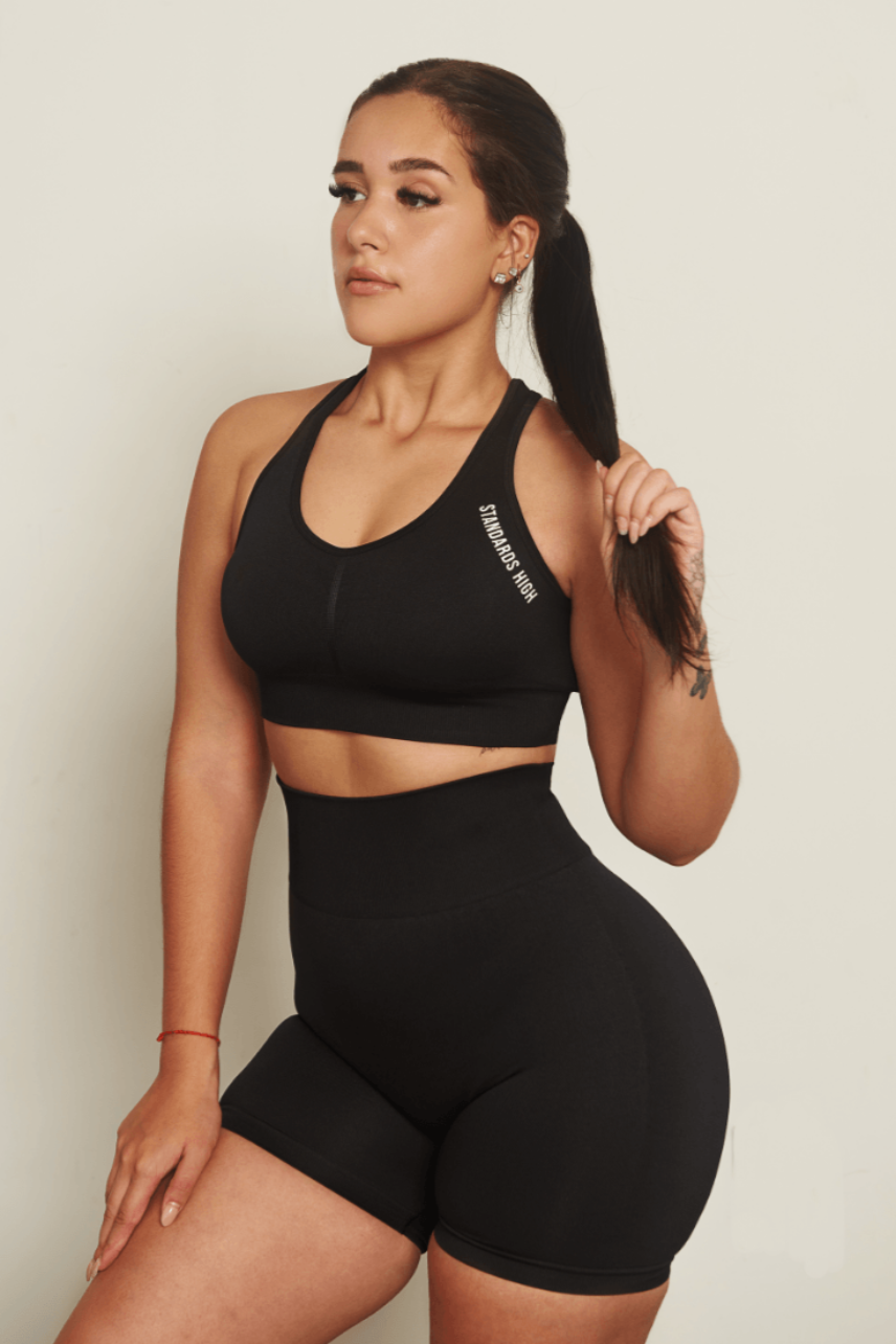 Keep your Standards High & Squats Low & stand the f*ck out out in the weight room in our Black Squats Low Seamless Scrunch Shorts