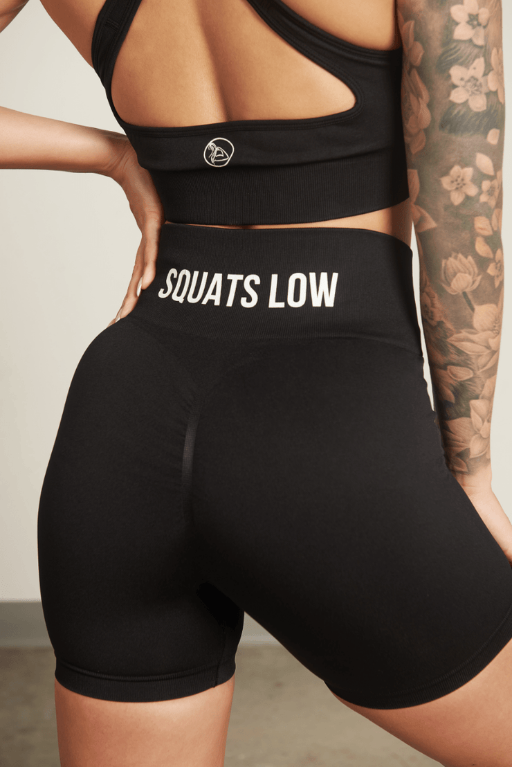 Keep your Standards High & Squats Low & stand the f*ck out out in the weight room in our Black Squats Low Seamless Scrunch Shorts